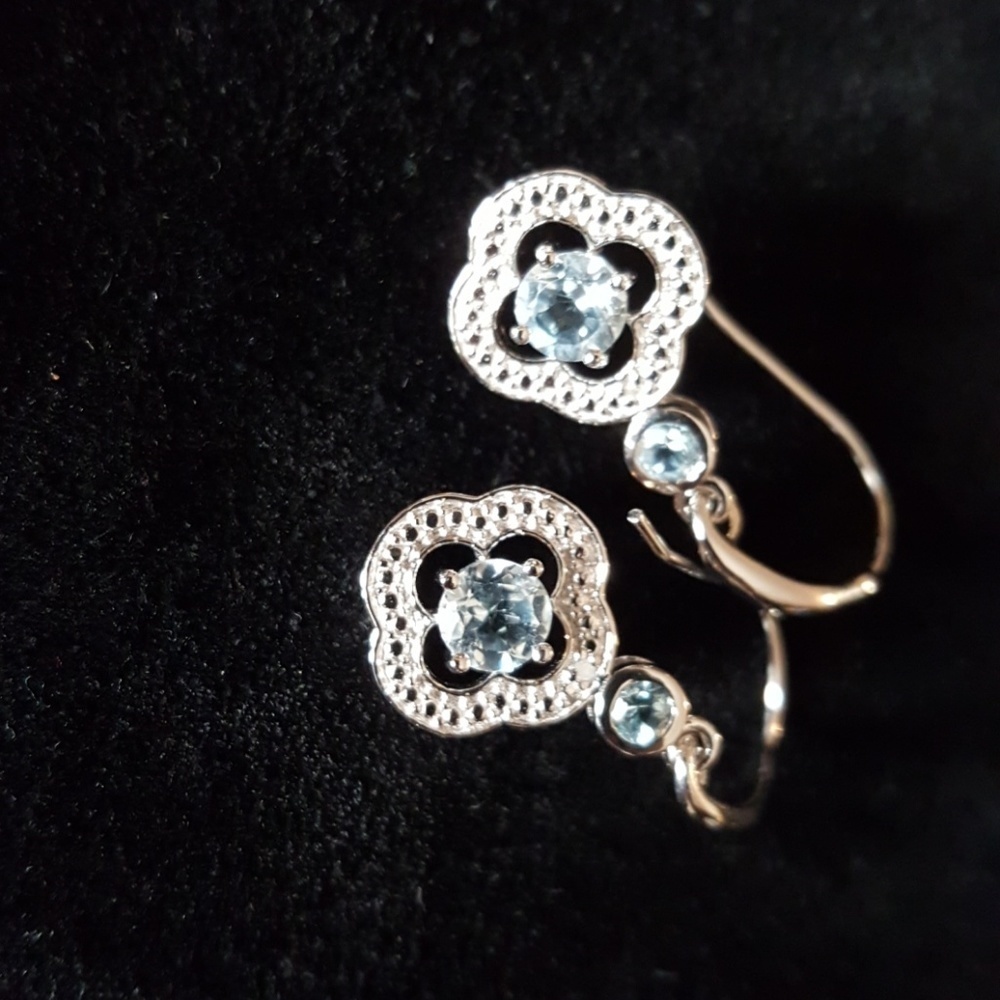 Natural blue topaz and diamond earrings